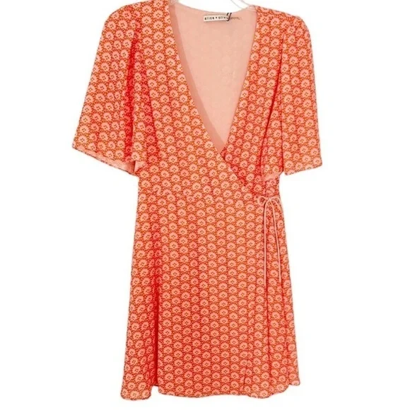 Alice + Olivia Sandra Floral Wrap Mini Dress Stamp English Rose Size 12 - Picture 3 of 5